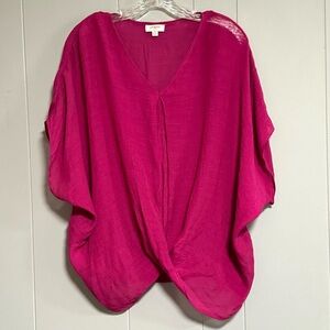 UMGEE Fuchsia Twisted Top Short Dolman Sleeves Loose Sheer Coastal Size Medium